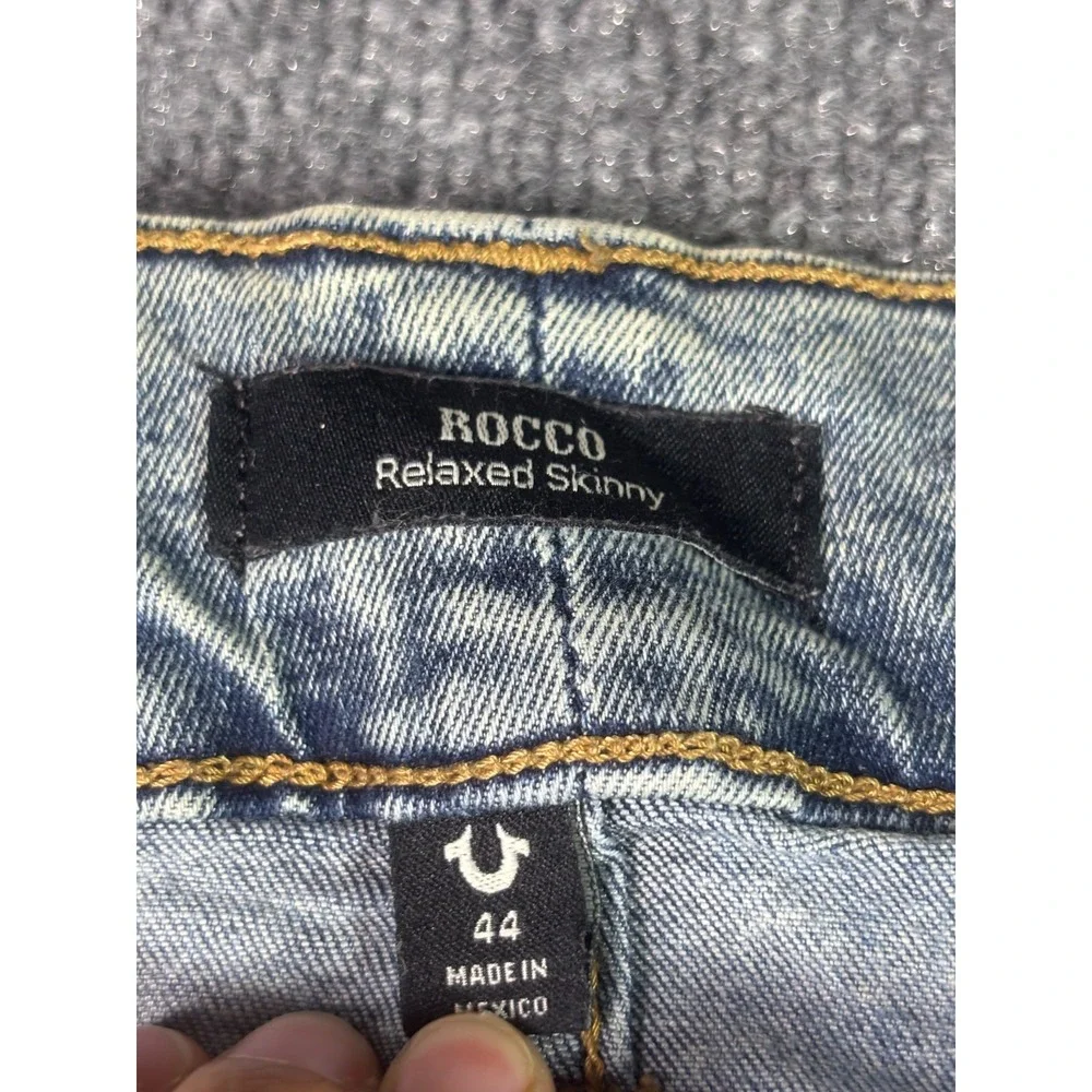 True Religion Rocco Jeans Mens 44 Blue Denim Acid Wash Relaxed Skinny Streetwear